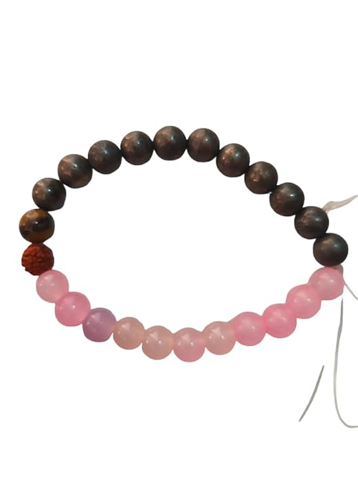 Pyrite, Rose Quartz & Amethyst Crystal Bracelet | Wealth, Love & Emotional Balance | Natural Healing Stone Bracelet with Rudraksha | Unisex Spiritual Jewelry
